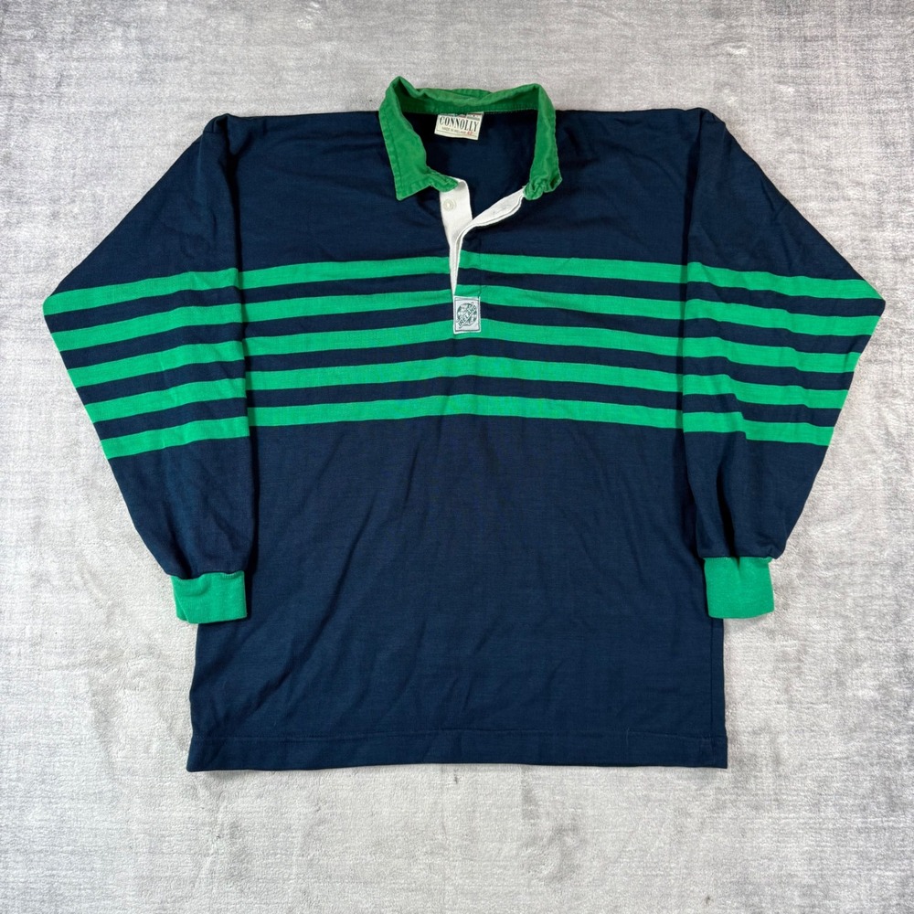 Ireland Rugby Shirt Mens 42 Navy Vtg Striped Long Sleeve Polo Connolly Sports